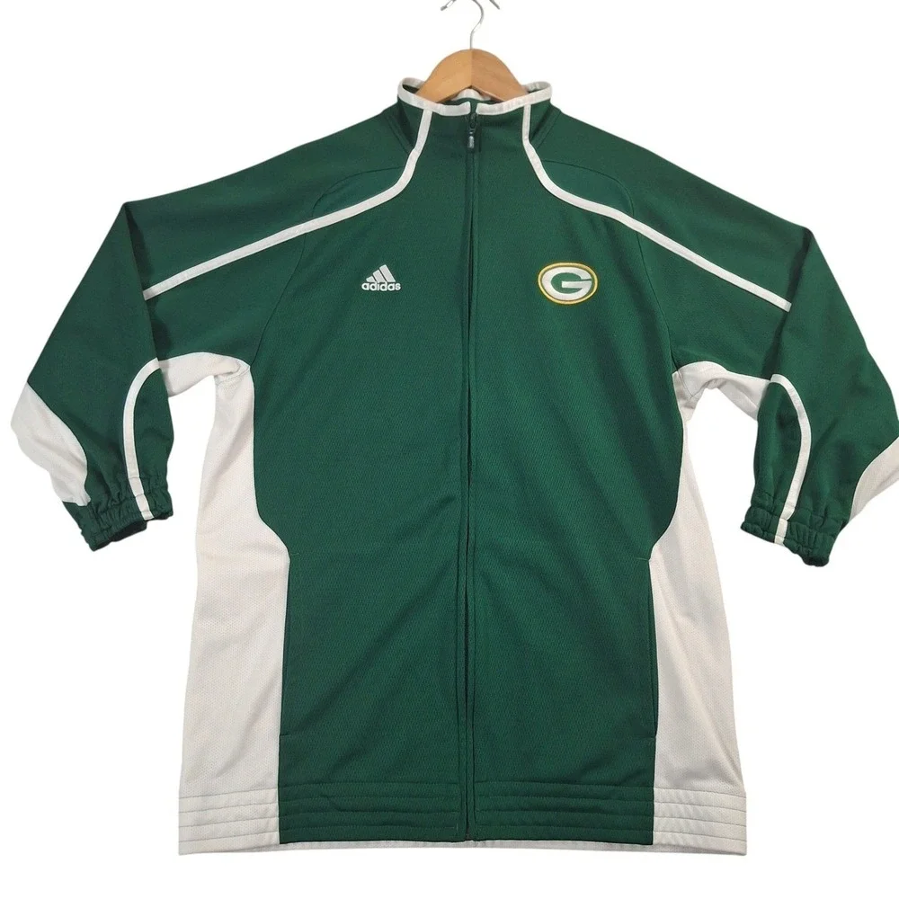 Adidas Green Bay Packers Climalite Track Jacket Mens Medium Green White Full Zip